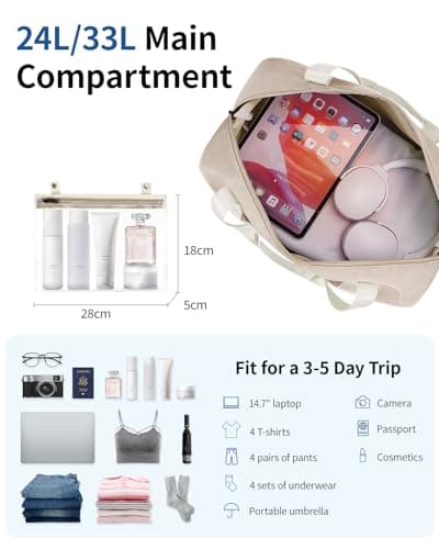 ECOHUB for Ryanair Cabin Bags 40x30x20, Expandable Underseat Hand Luggage Bag, Foldable Carry On Bag with Removable Wet Pocket, Water-Resistant Overnight Hospital Weekend Bag for Women (Beige) — view 4