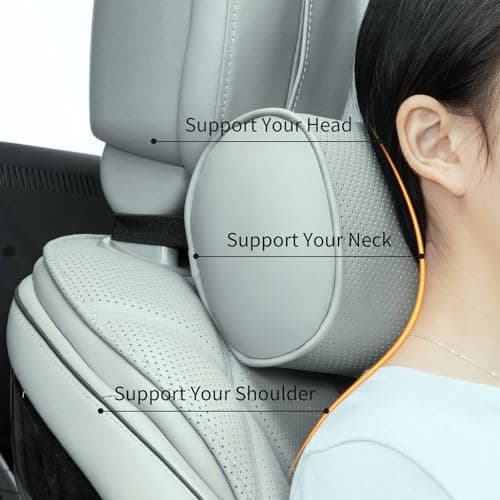 Dapucarin Car Headrest Pillow for Driving - Luxury Leather 100% Memory Foam, Ergonomic Neck Support - Universal Fit Head Rest Travel Pillow for Most Cars, Home & Office, Gray, 1 Pack — view 2