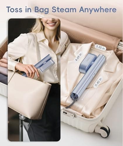 Travel Steamer for Clothes, 100-240V Dual Voltage Portable Garment Steamer, 1000W Travel Size Handheld Steam & Iron 2 in 1, for Global & Europe Travelling, Business, Home (Silver) — view 3