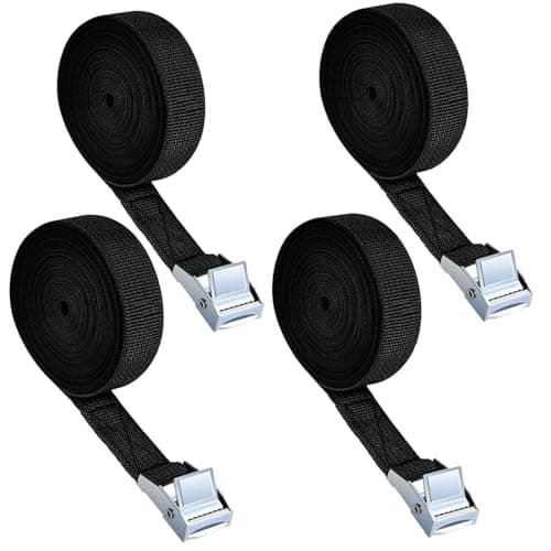 Tie Down Straps, 4 Pack Heavy Duty Tensioning Belts, 2m x 25mm Adjustable Lashing Straps Ratchet Straps for Motorcycle, Cargo, Trucks, Trailer, Luggage(Black)