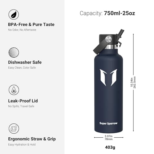 Sparrow Insulated Water Bottle 750ml FlipFlow Metal Drinks Bottle Straw — view 3