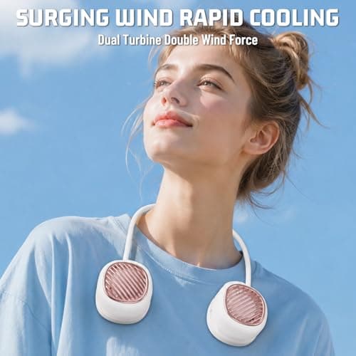 Portable Neck Fan Rechargeable, Hands Free Bladeless with Adjustable 360° Flexible Silicone | 5 Speeds, Ultra-Quiet 40db Lightweight Foldable Wearable Cooling Fan for Home Office Travel Gym (White) — view 5