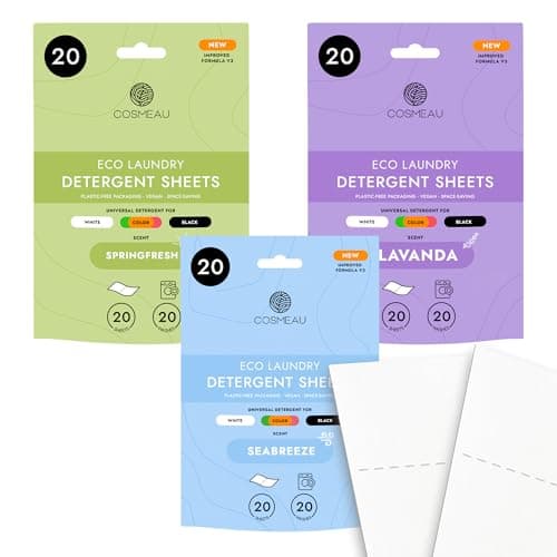 Cosmeau Travel Wash Laundry Sheets Mix Pack - up to 60 Washes (30 sheets) - Eco Laundry Detergent - for Whites, Colours & Blacks - Biodegradable - Hand & machine wash