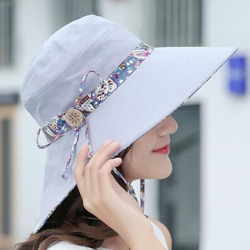 Women's Double Side Fisherman Sun Hat with Large Brim, Foldable for Beach,Double-Side Reversible | UPF 50+ Sunscreen | Large Brim | Foldable & Packable | Ideal for Beach, Travel & Casual Summer Grey — view 4