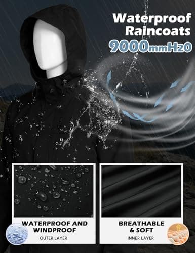 Xnova Mens Waterproof Jackets Lightweight with Hood, Packable Rain Jacket Windbreaker Zipper Rain Coat for Hiking Cycling Outdoor Work, Black, L — view 5
