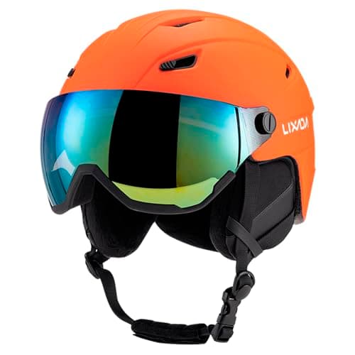 SHUAIGUO Integrated Ski Helmet Men and Women Snowboard Helmet with Removable Visor Goggles(Orange)