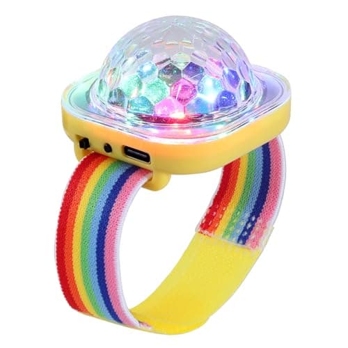 Lancoon Disco Ball Light, Wearable Mini Portable LED Lamp Night Strobe Watch Bracelet USB Charging Voice Controlled with Suction Cup for Kid Party Car Dancing DJ Club(Yellow)
