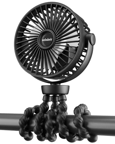welodorir Portable Pram Fan Rechargeable Small Personal Mini USB Clip on Fan with Flexible Tripod 3 Speed 360° Rotate Handheld Desk Fans for Stroller Car Seat Crib Travel Outdoor (Black)