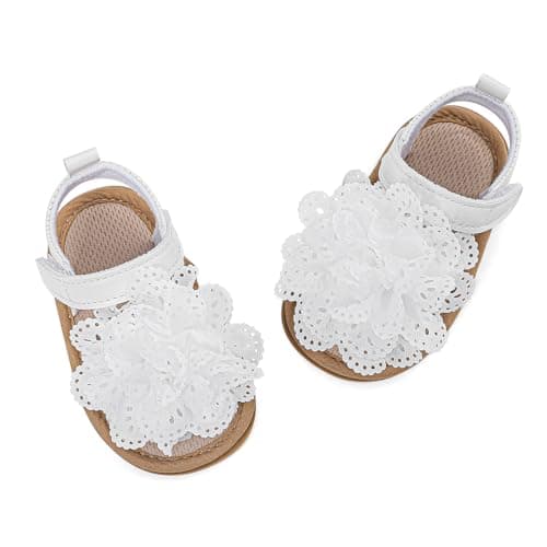 LACOFIA Baby Girls Sandals Infant Breathable Summer Flower Sandals First Walking Shoes with Anti-Slip Soft Sole White 12-18 Months — view 5
