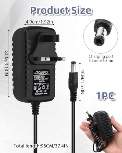12V 1A Power Supply Adapter UK AC/DC Adapter 100-240V 50/60Hz to DC 12W — view 2