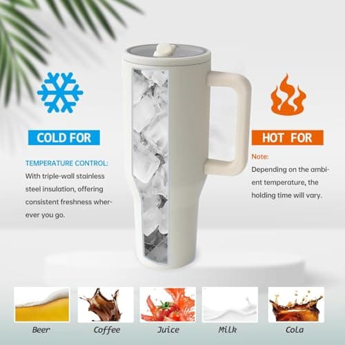 ZHUIYIWIN Tumbler with Folding Straw and Handle, Water Bottle Coffee Cup Travel Mug for Cold or Hot Drinks, Double Wall Stainless Steel Vacuum Insulated Tumbler (White, 1180 ml) — view 3