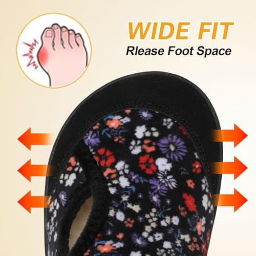 JIASUQI Slippers for Women Wide Diabetic Shoes Adjustable Arthritis Edema House Shoes Indoor Outdoor Breathable Slippers(BlackFlower 38,Size 5) — view 2