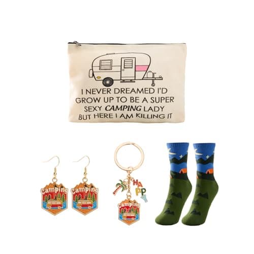 Wasise Campervan Gifts for Women - 4PCS Camper Van Gifts Set with arrings, Cosmetic Bag, Keychain and Vans Socks, Camper Van Accessories, Camping Lovers Gift for Women Man, Valentine's Day Gift