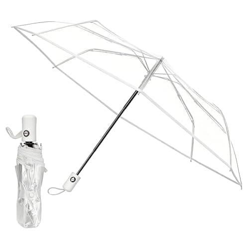 Puniama Clear Dome Umbrella, Windproof & Rainproof, 8 Ribs, Compact Folding Travel Umbrella for Men & Women, Portable See-Through Umbrellas for Weddings & Everyday Use