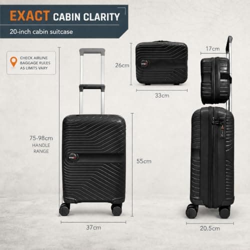 RYDR 2-Piece Lightweight Luggage Set Hard Shell Suitcase with Combination Lock Spinner Wheels Travel Carry On Hand Cabin Luggage with Beauty Case (Black) — view 2