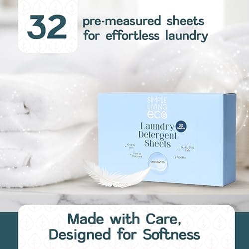 Simple Living Eco, Laundry Washing Detergent Sheets, Simplify Your Washing With Our Compact Laundry Sheets, Eco Washing, Non Bio & Skin-Friendly, (32 Sheet Pack, Unscented) 1 Pack — view 3