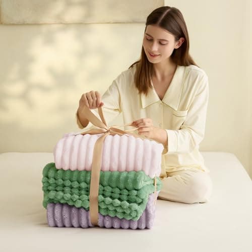 WAVVE Pink Blanket - Single Fluffy Striped Fleece Throw for Sofa, Bed, Couch, Lightweight Fuzzy Warm Decorative Throw for Women Girls, 130x150 cm — view 6
