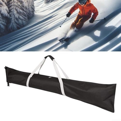 Oxford Ski Bag with Adjustable Straps for 170-185cm Skis, Water-Resistant Foldable Ski Pole Storage Case with Reinforced Handles, Black — view 2