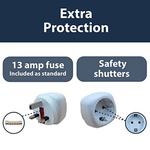Pipestation European to UK Plug Adaptor - Compact & Lightweight EU to UK Plug Adapter - Type C, E and F (Round Pin) Power Cables EU Plug Adapter to UK - Europe to UK Plug Adaptor Type G — view 5