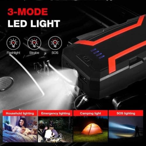 VORACIS 9000A Car Jump Starter 12V Battery Booster | Portable Car Battery Jump Starter Power Pack | USB Fast Charger | LED Light | Smart Jump Leads | Carry Case & Charging Cable — view 4