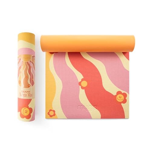 Myga Printed Yoga Mat - 6mm Thick Non-Slip Exercise Mat for Yoga, Pilates, Meditation and Fitness - Lightweight Travel Yoga Mat for Men and Women - Choice of Design (Groovy)