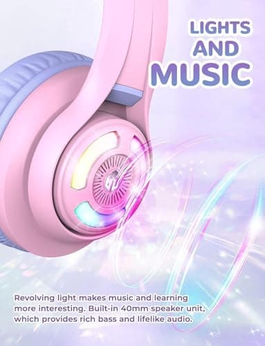 iClever BTH13 Kids Headphones Wireless Girls LED Cat Ear Travel Gift — view 2