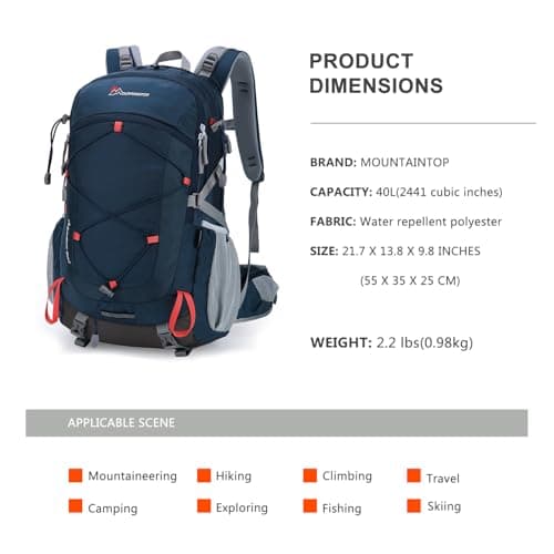 MOUNTAINTOP 40L Hiking Backpack Water Resistant Trekking Rucksack Unisex — view 2