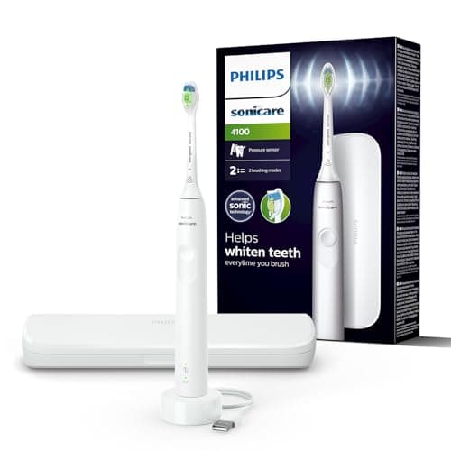 Philips Sonicare 4100 - Sonicare Electric Toothbrush for Adults with 1 x Philips W2 Optimal White Sonic Brush Head in White, Slim Travel Case and USB Charger (Model HX3683/33)