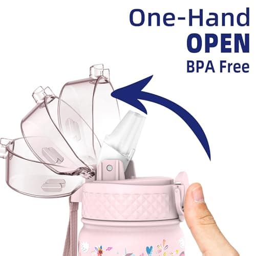 GOPPUS 420ml/14oz Kids Insulated Water Bottle with Straw Cute Double Wall Stainless Steel Child's Small Flask Vacuum Insulated Steel Metal Leak Proof Drink Flask Boys Toddler Girls Bottles BPA-Free — view 2
