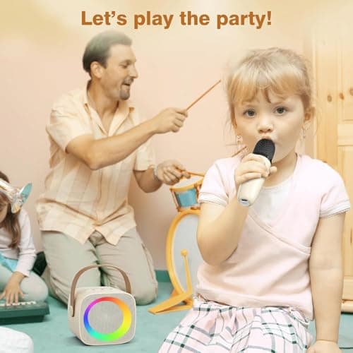 2026 Mini Karaoke Machine for Kids Adults, Portable Bluetooth Speaker with 2 Wireless Microphones, MP3 Music Player for Girls Boys 3-11,12+ Years Old, Gifts for Family Home Birthday Party (Beige) — view 6