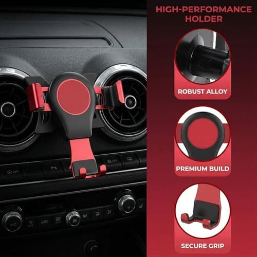 Culinavog Car Phone Holder, Gravity Phone Holder, Upgrade Design Aluminum Alloy Rotation, Air Vent Car Phone Mount Cradle for 360° Rotation, Compatible with Audi A3 (Red) — view 6