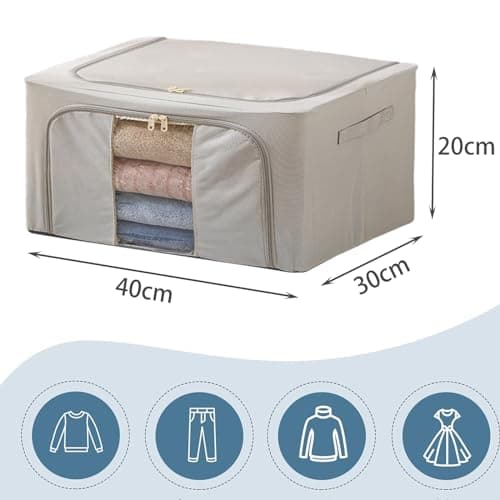 Goesort 3 Pack Clothes Storage Boxes with Steel Frame Support, 22L Moving Bag Wardrobe Storage Organiser Packing Boxes for Moving House with Clear Windows for Towel Duvet Sweater Bedding, Grey — view 2