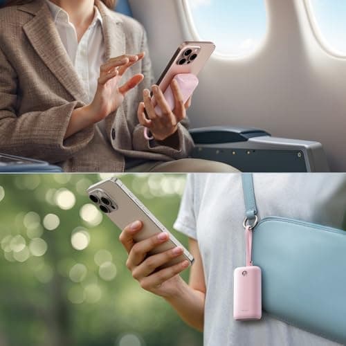 iWALK Power Bank Fast Charging 10,000mAh, 22.5W USB-C Portable Charger With Built-in Cable,Travel Essential Ultra-Small Battery Pack Compatible for iPhone 17/16 Pro/15, Samsung, Google, Pink — view 6