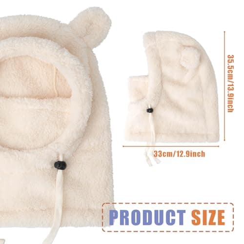 DRESHOW Balaclava Thermal Kids Windproof Fleece Ski Balaclava Winter Neck Warmer Hood Ski Fleece Hat with Cute Fluffy Ears for Girls Cycling Skating Hiking Outdoor Above Age 3 and Under Age 10 — view 5