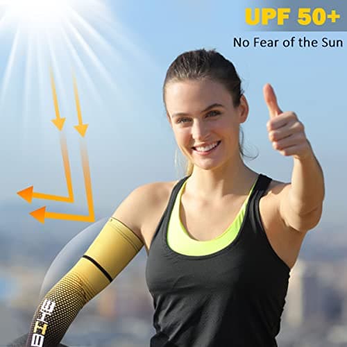 beister UV Sun Protection Cooling Compression Sleeves Arm Sleeves Men Women Sports (Large, Yellow) — view 3