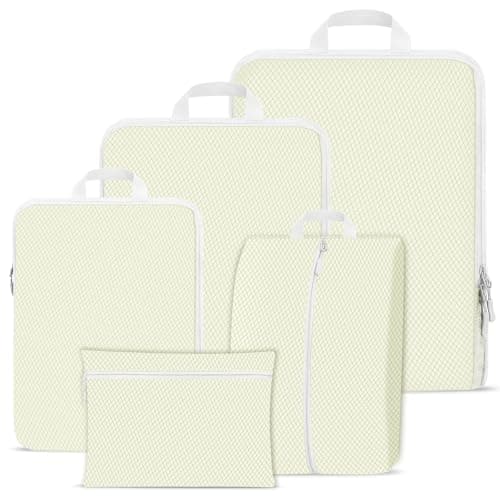 Compression Packing Cubes for Suitcases,Suitcase Organiser Bags,Travel Packing Cubes Compression Set for Backpack,Packing Organisers,Waterproof Travel Organiser Packing Bags (5, Beige)