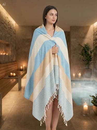 WEFLORIA Turkish Peshtemal Towel – Lightweight Quick Dry Beach & Spa Towel, Oversized Cotton Hammam Towel with Tassels – Travel, Pool, Bath, Sauna – Blue/Beige/Orange (orange) — view 4
