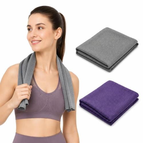 Cooling Towel 2 Pack 100x30cm Microfiber Gym Towel Purple Light Grey