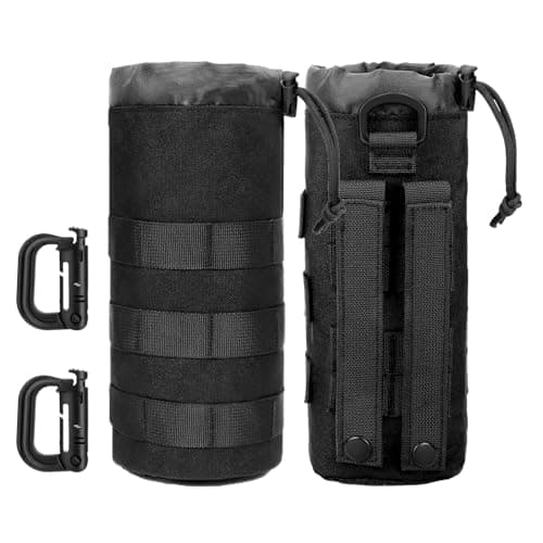 EEEKit Molle Bottle Pouch, 2PCS Tactical Water Bottle Holder with 2 D-Ring, Military Hydration Carrier Bag for Hiking Camping Backpack