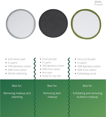 Soul Projekt Reusable Cotton Pads (20 Pack), 100% Organic Bamboo Cotton Face Pad, Washable Makeup Remover Pads, Laundry Bag, Eco Biodegradable No Waste Make Up Wipes, Stocking Fillers, Gifts for Women — view 5
