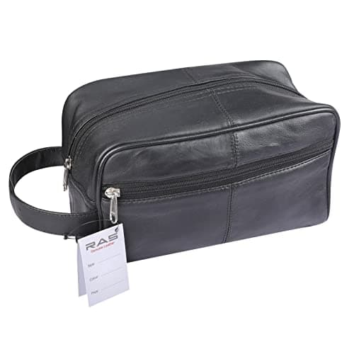 RAS WALLETS Mens Womens Genuine Leather Toiletry Bag – Hanging Travel Wash Bag, Shaving Kit, Cosmetic Makeup Case Pouch Bag for Gym & Overnight Trips – 3540 (Black) — view 4
