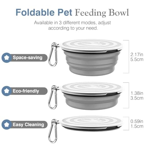 Pawaboo Collapsible Travel Dog Bowls 2 Pack with Lids & Carabiners Silicone — view 6