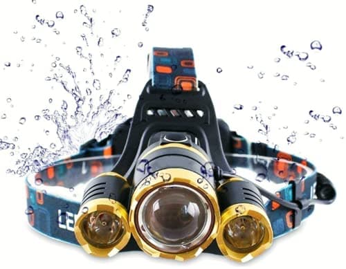 Waterproof 10000 Lumen 3 Led Headlamp XML T6 Head Lamp Powerful Led Headlight, Rechargeable Flashlight Head Lights for Camping, Hiking, Outdoors (Gold) (Gold)