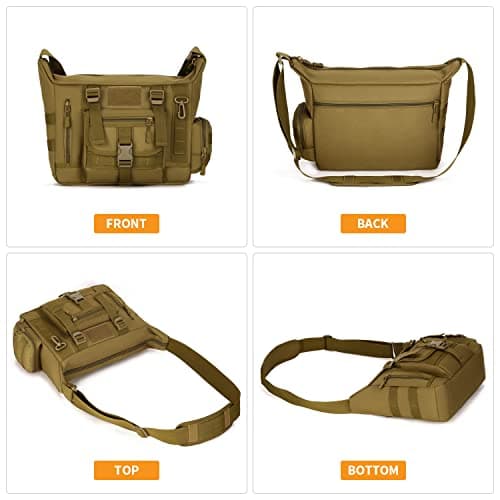 HUNTVP Messenger Bag, Tactical Cross Body Laptop Bag Men Military Shoulder Bags for Men Women Work Travelling Camping Hiking Outdoor (Brown) — view 3