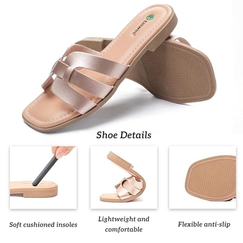 Ataiwee Women's Dressy H Flat Slide Sandals Faux Leather slippers,Gold 8 — view 5