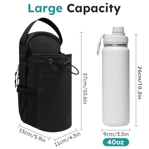 Alaoo Travel Water Bottle Bags, Water Bottle Carrier Bag for Hiking, Magnetic Gym Bag with Man and Woman for Outdoor, Climbing, Walking, Fitness, Black — view 2