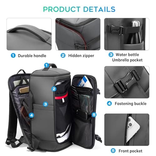 BG FUTURE AESTHETICS Travel Backpack with Shoe Compartment, Weekend Business Hand Luggage, Flight Approved Cabin Luggage, Lightweight and Waterproof for 15.6-17.3 Inch Laptop, Grey, L, Business — view 5