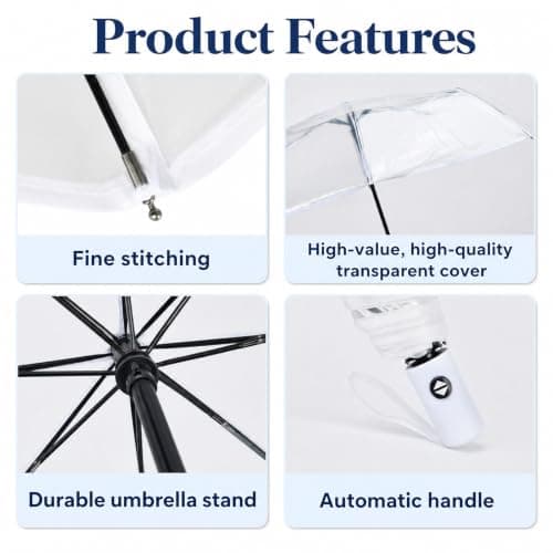 4pcs Clear Umbrella for Weddings & Commuting, Auto Open Close Transparent Umbrella with 8 Reinforced Ribs, Compact Windproof Folding Umbrella for Women & Men – Travel, Parties, Photoshoot Props — view 3