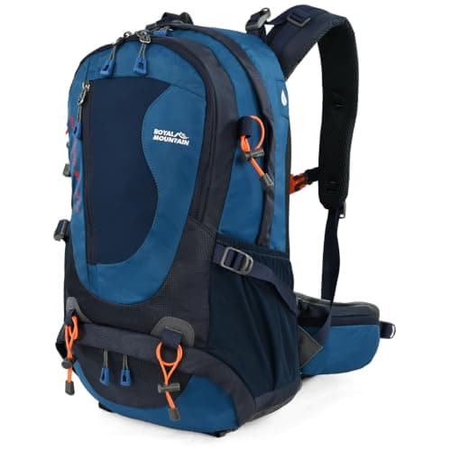 Hiking Backpack 35L, Waterproof Travel Rucksack with Shoe Compartment, Blue