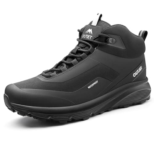 OUTJET Men's Waterproof Hiking Boots Lightweight Comfortable Breathable Outdoor Walking Trekking Boots Black